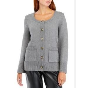 Anthropologie English Factory Woman Gray Women's Round Neck Cardigan, Si…